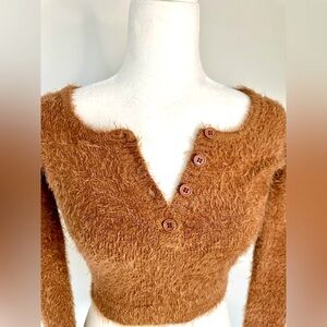 Revolve “ MORE TO COME” Rusty Brown Fuzzy Sweater with Buttons
